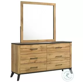 Kaywood Weathered Brown And Natural Pine 6 Drawer Dresser With Mirror