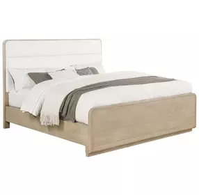 Ladera Light Elm and Cream California King Upholstered Panel Bed