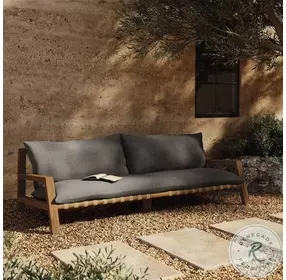 Soren Charcoal Performance Fabric And Natural Teak Outdoor Sofa