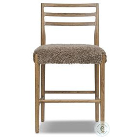 Glenmore Smoked Oak and Taupe Shearling Counter Height Stool