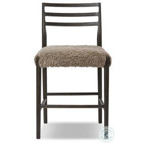 Glenmore Light Carbon and Taupe Shearling Counter Height Stool