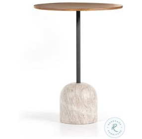 Fay Antique White Marble And Dark Natural Oak Bar Table