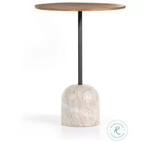 Fay Antique White Marble And Dark Natural Oak Bar Table