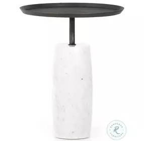 Cronos Polished White Marble And Hammered Grey End Table