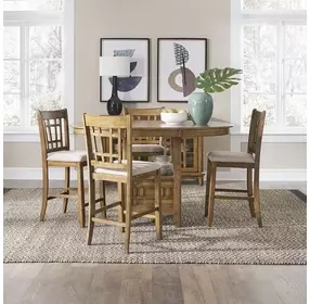 Santa Rosa Antique Honey and Textured Linen Upholstered 5 Piece Extendable Pub Set