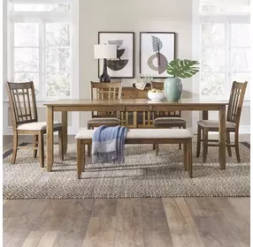 Santa Rosa Antique Honey and Textured Linen Upholstered 6 Piece Extendable Rectangular Dining Set