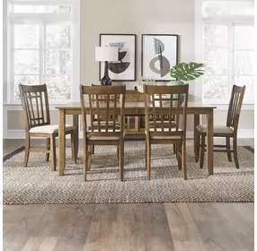 Santa Rosa Antique Honey and Textured Linen Upholstered 7 Piece Extendable Rectangular Dining Set
