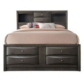 Ireland Gray Oak Queen Bookcase and Storage Bed