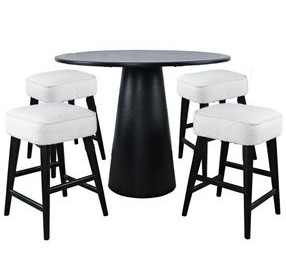 Nash Black and White Upholstered 5 Piece Counter Height Dining Set with Backless Stools