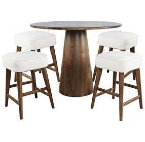 Nash Walnut and White Upholstered 5 Piece Counter Height Dining Set with Backless Stools