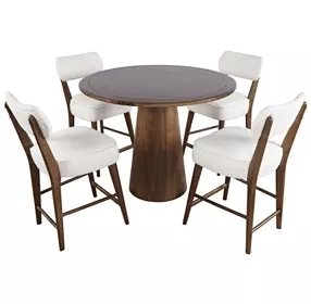 Nash Walnut and White Upholstered 5 Piece Counter Height Dining Set