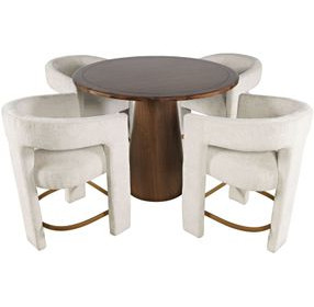 Gwen Luxury Brown and Beige Upholstered 5 Piece Counter Height Dining Set