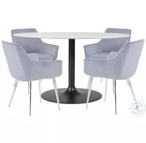 Rowan Gunmetal And White Marble 54" Round Pedestal Dining Room Set