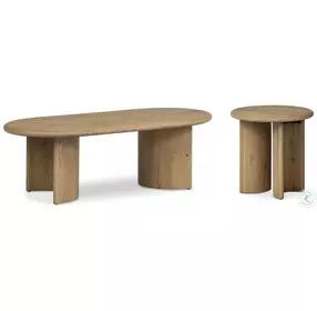 Paden Worn Oak Veneer 51" Oval Occassional Table Set