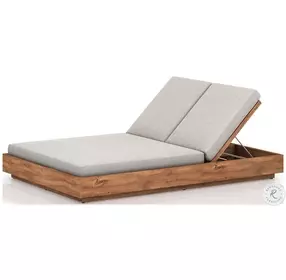 Kinta Stone Grey Performance Fabric And Natural Outdoor Double Chaise