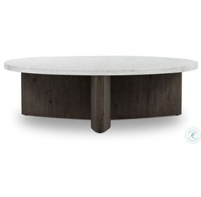 Toli Italian White Marble and Smoked Black Veneer Round Coffee Table