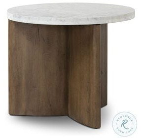 Toli Italian White Marble Round End Table