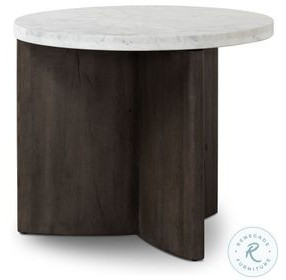 Toli Italian White Marble and Smoked Black Veneer Round End Table
