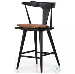 Ripley Whiskey Saddle And Black Oak Counter Height Stool With Cushion