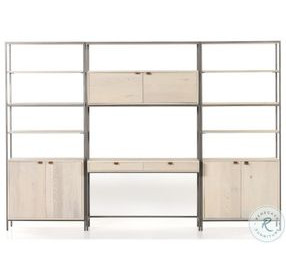 Trey Dove Poplar Modular Wall Desk With 2 Bookcases