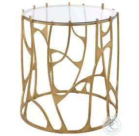 Ritual Aged Gold Lead Glass Top Round Side Table
