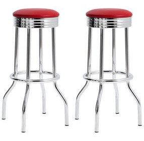 Theodore Red And Chrome Upholstered Top Bar Stool Set of 2