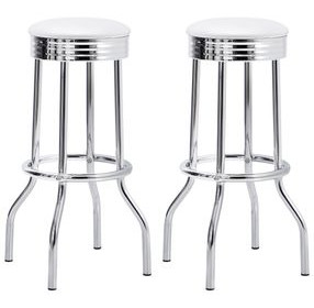 Theodore White And Chrome Upholstered Top Bar Stool Set of 2