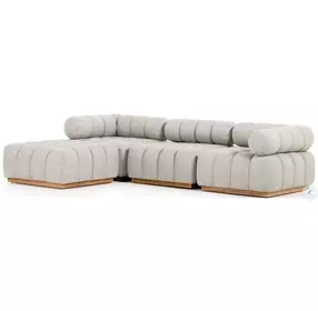 Roma Natural Teak And Faye Ash Performance Fabric Outdoor 3 Piece Sectional With Ottoman