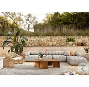Roma Natural Teak And Faye Ash Performance Fabric Outdoor 4 Piece Sectional With Ottoman
