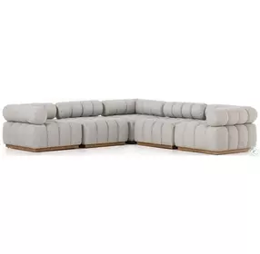 Roma Natural Teak And Faye Ash Performance Fabric Outdoor 5 Piece Sectional