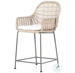 Bandera Vintage White Performance Fabric Outdoor Counter Height Stool With Cushion