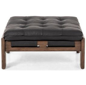 Halston Heirloom Black Leather Ottoman