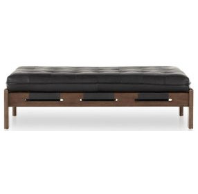 Halston Heirloom Black Leather Cocktail Ottoman
