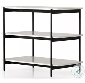 Jasper Polished White Marble And Iron Matte Black Nightstand