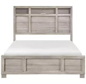 Everett Melamine Gray Queen Storage Panel Bed with USB Charging and LED