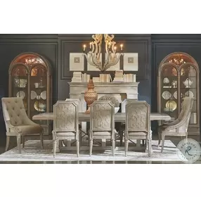 Arch Salvage Parchment And Cirrus Extendable Rectangular Pedestal Dining Room Set