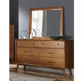 American Modern Cinnamon 6 Drawer Dresser with Rectangular Mirror