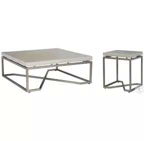 Vara White and Champagne Silver Square Occasional Table Set