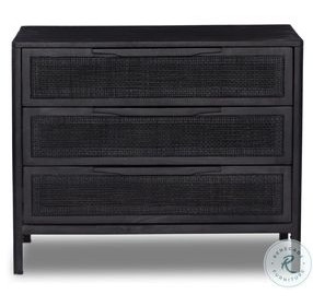 Sydney Black Wash Mango and Black Cane Large 3 Drawer Nightstand
