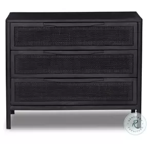 Sydney Black Wash Mango and Black Cane Large 3 Drawer Nightstand