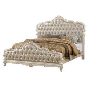 Chantelle Rose Gold and Pearl White King Upholstered Panel Bed