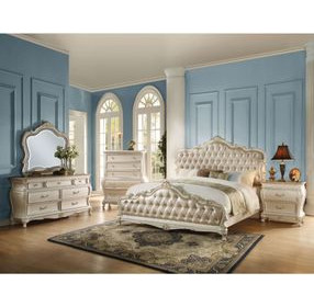 Chantelle Rose Gold and Pearl White Upholstered Panel Bedroom Set