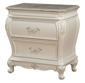 Chantelle Pearl White 2 Drawer Marble Top Nightstand