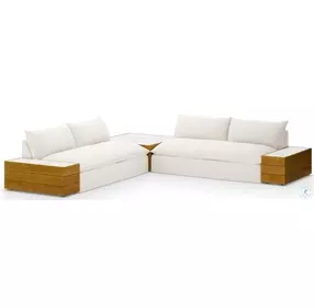 Grant Faye Cream Performance Fabric Outdoor 2 Piece Sectional with Coffee And End Tables