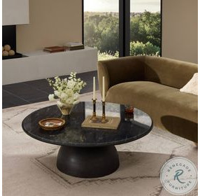 Corbett Polished Black Marble Large Round Occassional Table Set