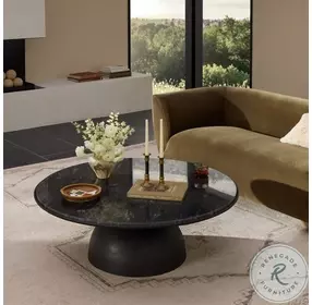 Corbett Polished Black Marble Large Round Occassional Table Set