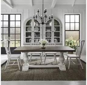 River Place Riverstone White and Tobacco 5 Piece Extendable Trestle Base Dining Set