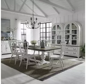 River Place Riverstone White and Tobacco 7 Piece Extendable Trestle Base Dining Set