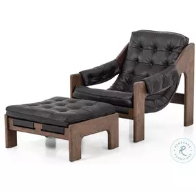 Halston Heirloom Black Leather Chair With Ottoman