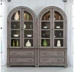 Harbor Place Riverstone Gray and Tobacco 2 Glass Door Bunching Curio with LED Set of 2